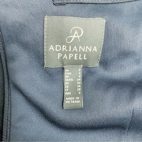 NWT Adrianna Papell Navy Blue Lace Crepe Formal Evening Gown OTS Dress Size 2 - Picture 12 of 16